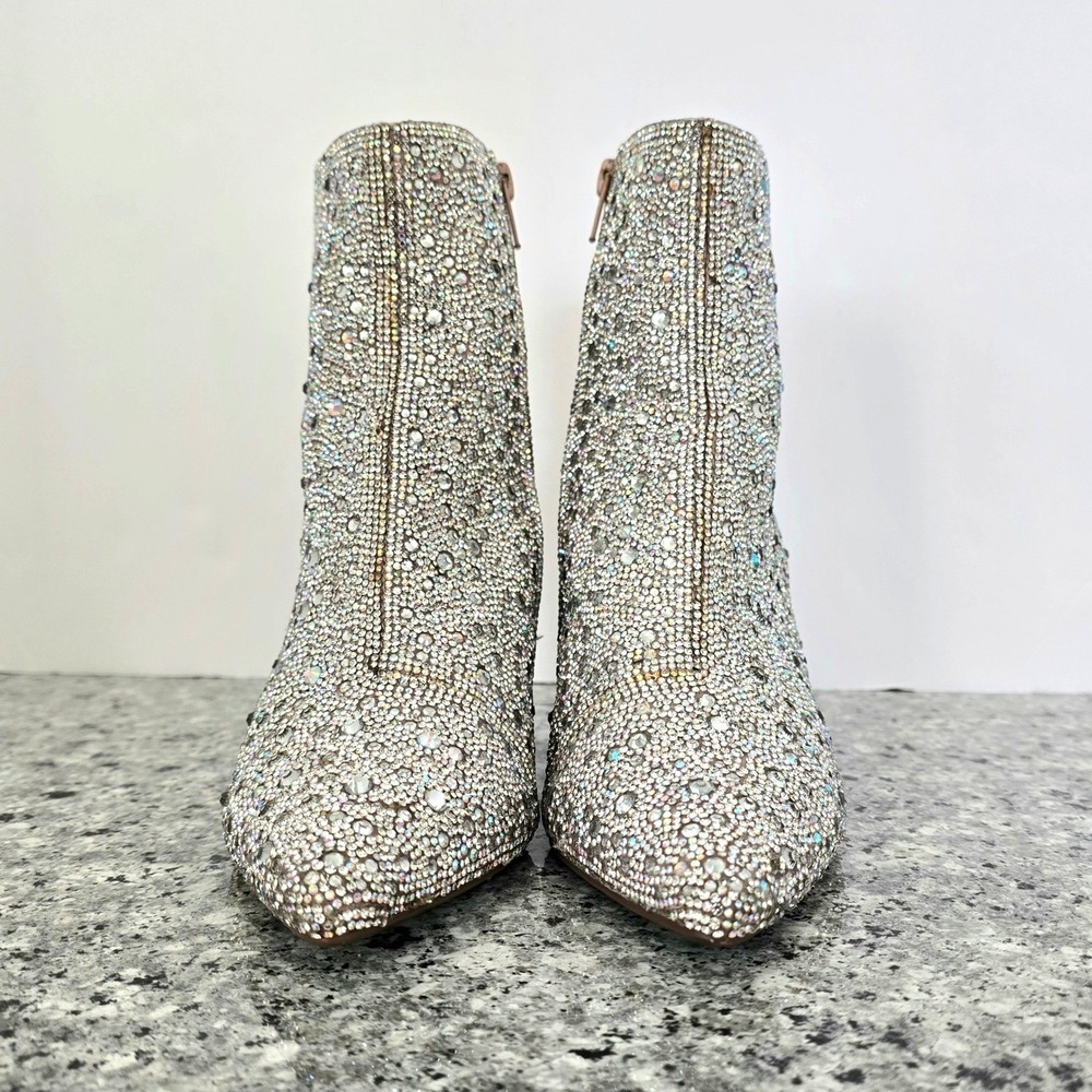 Betsey Johnson SB-CADY Silver Rhinestone Pointed Toe Block Heel Ankle Boots 8M - Picture 3 of 10